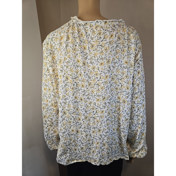 Billabong Floral Peasant Blouse Boho Tie Neck Top Cream Yellow Women’s M - Picture 7 of 11